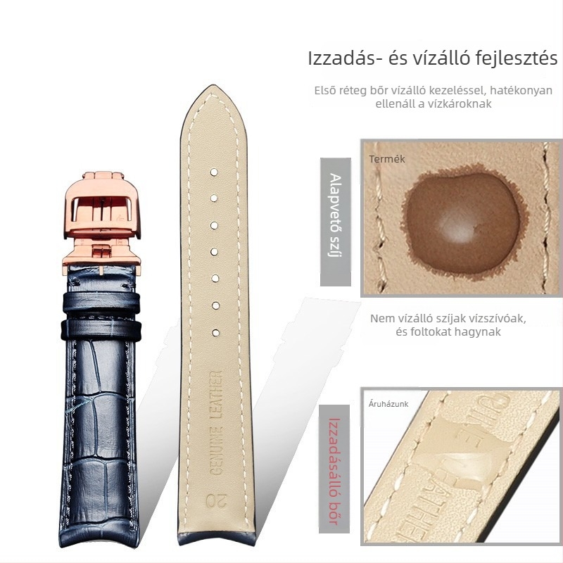 Óraszíj valódi bőrből, Moon Phase Master modell, krokodil mintázat, felsőréteg marhabőr, eredeti dizájn