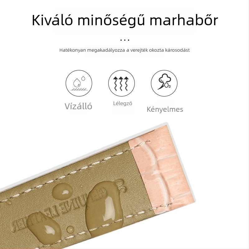 Kétoldalas valódi bőrszíj első réteg borjúbőrből, tűs zár, vízálló, puha, uniszex