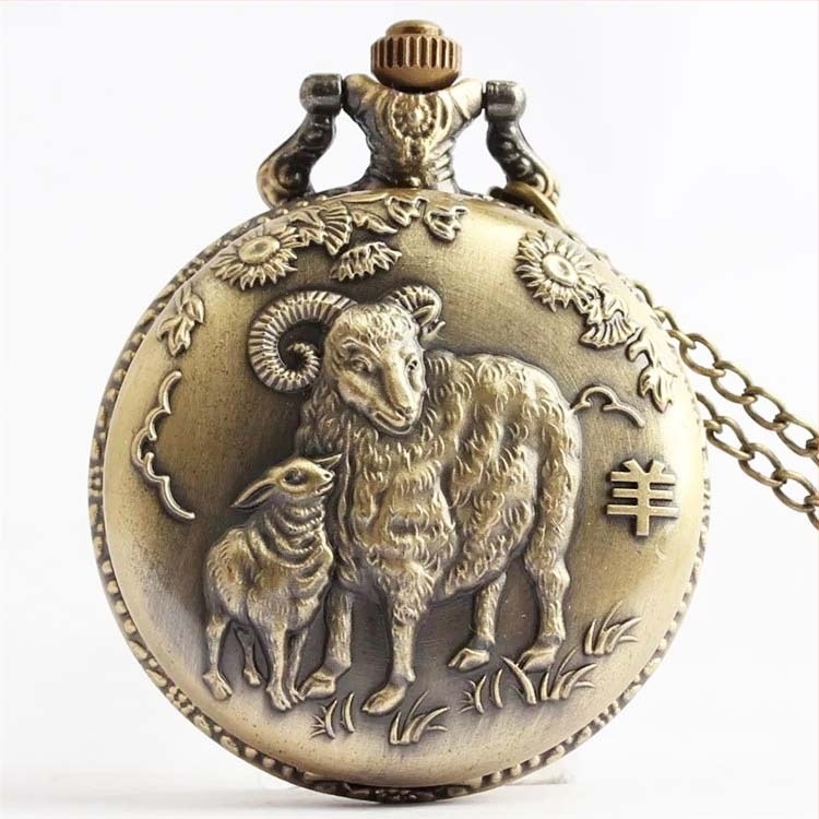 Antik zsebórás 12 zodiákussal, kvarc működés, ötvözetes tok és medálos nyaklánc