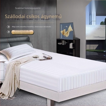 Hotel-stílusú gumis lepedő, csíkos mintázat, jacquard és sima szövés, poliészter-pamut keverék