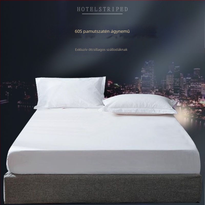 Hotel-stílusú gumis lepedő, csíkos mintázat, jacquard és sima szövés, poliészter-pamut keverék