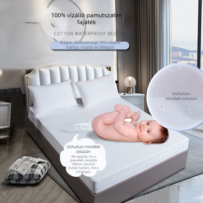 Hotel-stílusú gumis lepedő, csíkos mintázat, jacquard és sima szövés, poliészter-pamut keverék