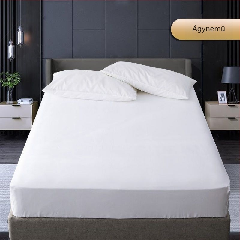 Hotel-stílusú gumis lepedő, csíkos mintázat, jacquard és sima szövés, poliészter-pamut keverék