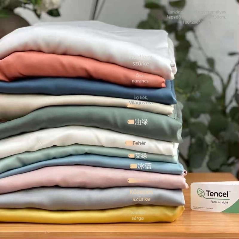 Minimalista egyszínű Tencel 60-count ágyneműkészlet: gumis lepedő, sík lepedő, párnahuzat, paplanhuzat 1,5 m ágyhoz