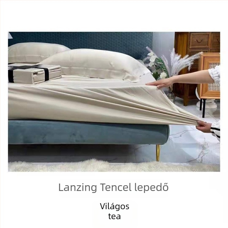 Minimalista egyszínű Tencel 60-count ágyneműkészlet: gumis lepedő, sík lepedő, párnahuzat, paplanhuzat 1,5 m ágyhoz