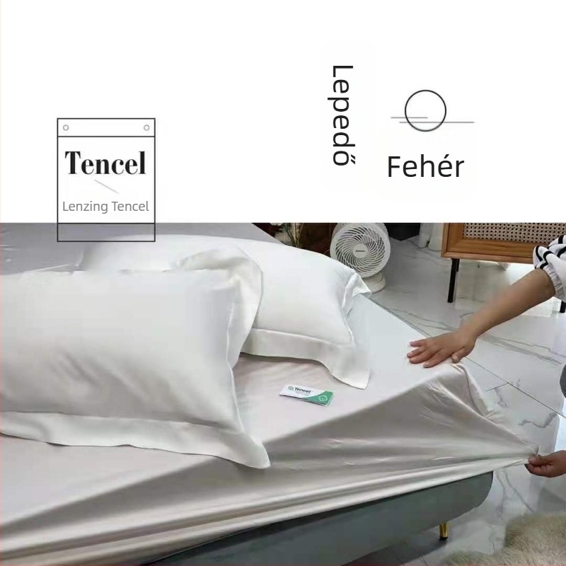 Minimalista egyszínű Tencel 60-count ágyneműkészlet: gumis lepedő, sík lepedő, párnahuzat, paplanhuzat 1,5 m ágyhoz