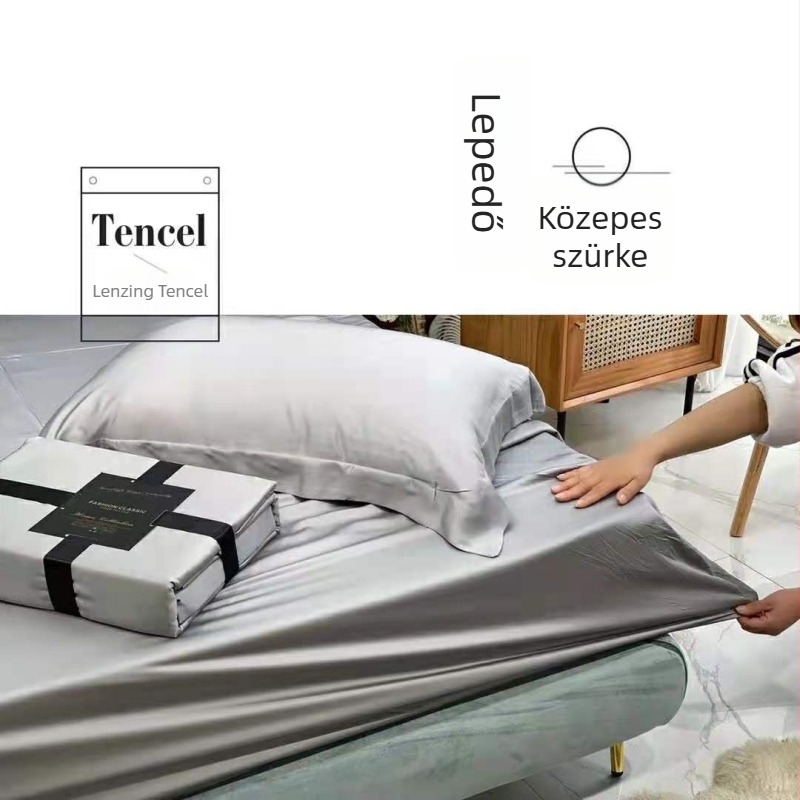 Minimalista egyszínű Tencel 60-count ágyneműkészlet: gumis lepedő, sík lepedő, párnahuzat, paplanhuzat 1,5 m ágyhoz