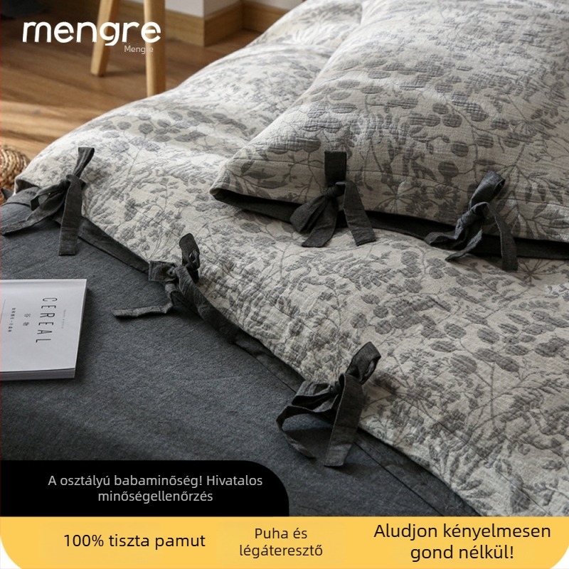 Kétszálas géz baba ágynemű szett, 100% pamut, négy darabos készlet, paplanhuzat, lepedő és gumis lepedő, japán stílus virágos mintával