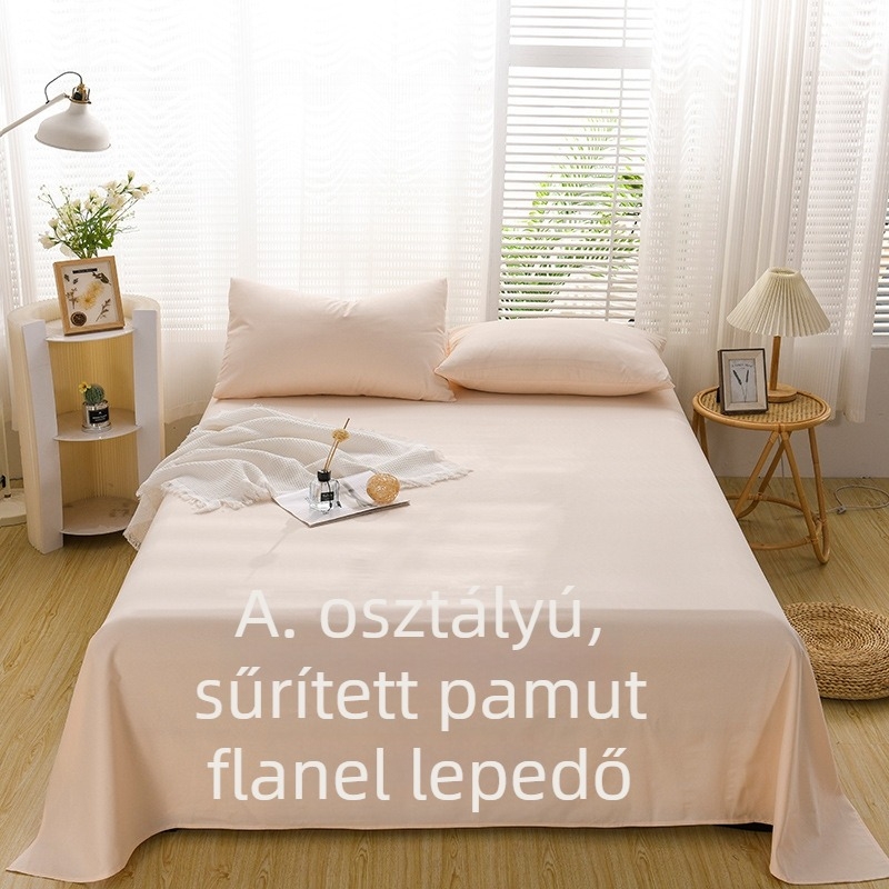 Egyszínű, vastagított bolyhosított pamut lepedő, 100% pamut, A osztály, egyszemélyes ágyhoz, méret 180–220 cm, 3 részes készlet
