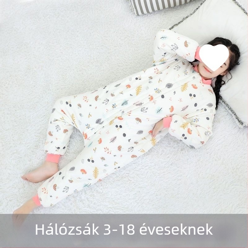 Gyerekeknek készült vastag őszi-téli egyrészes pizsama integrált hálózsákkal, kasmír töltettel, uniszex, 3–12 éves méretek