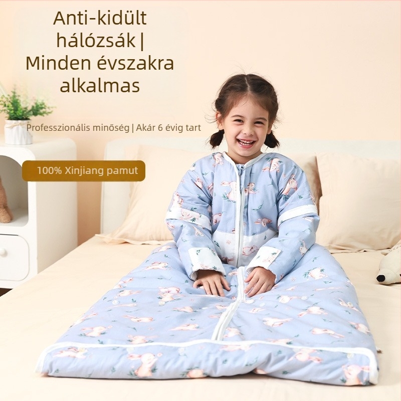 Gyermek alvózsákja négy évszakos, meleg pamut töltőanyaggal és levehető béléssel, rajzfilm mintázat