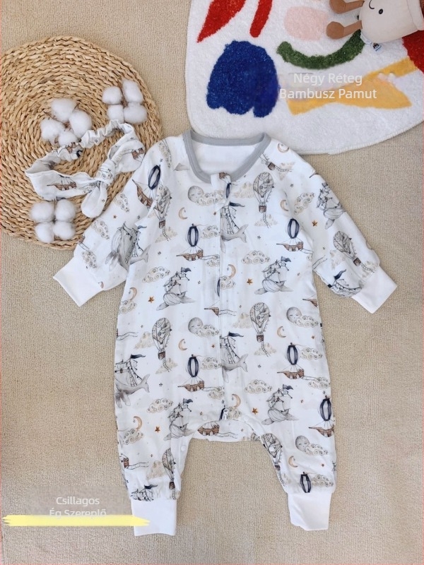 Baba őszi-téli négy réteg bambusz rostból készült alvózsák, osztott lábakkal, védelem a rúgások ellen, töltet pamuttal