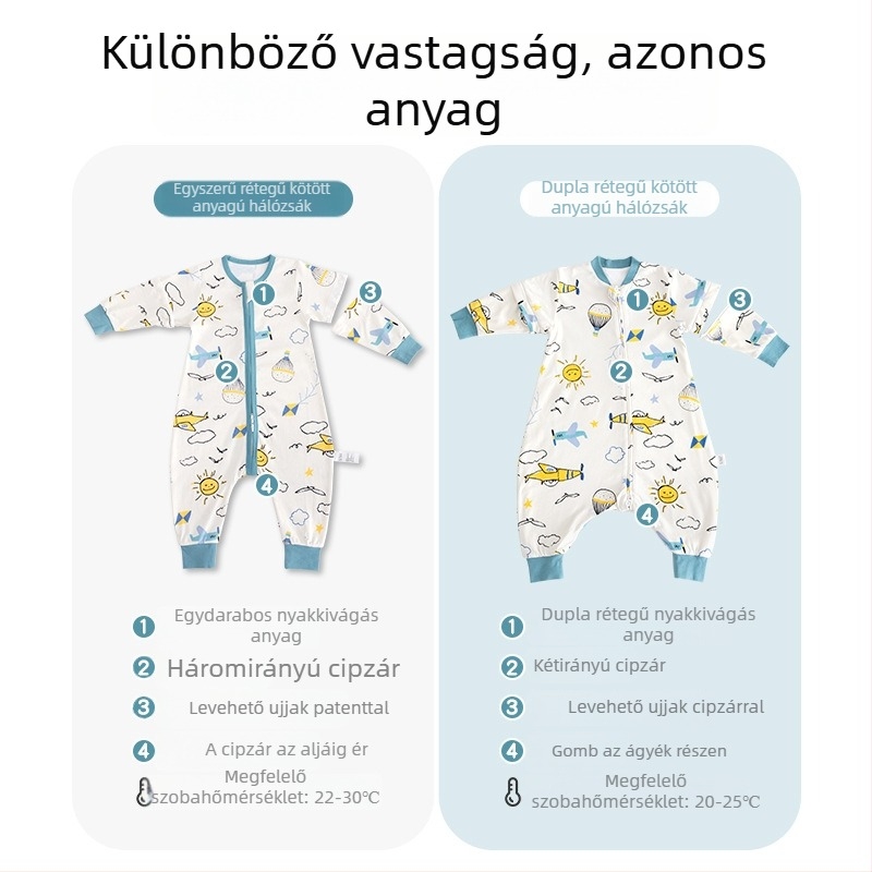 Egyrétegű pamutból készült baba hálózsák lábnyílásokkal, használható légkondicionált szobában