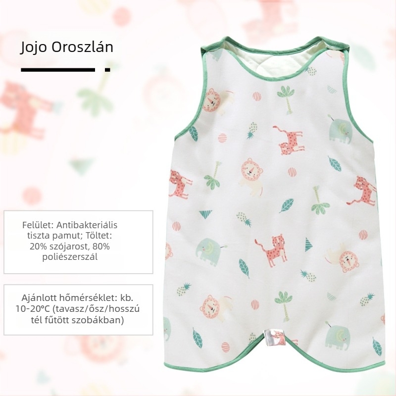 Bébi hálózsák vékony quilt pamutból, külső és bélés 95%+ pamut, töltet poliészter-pamut, fém cipzár, rajzfilm minta