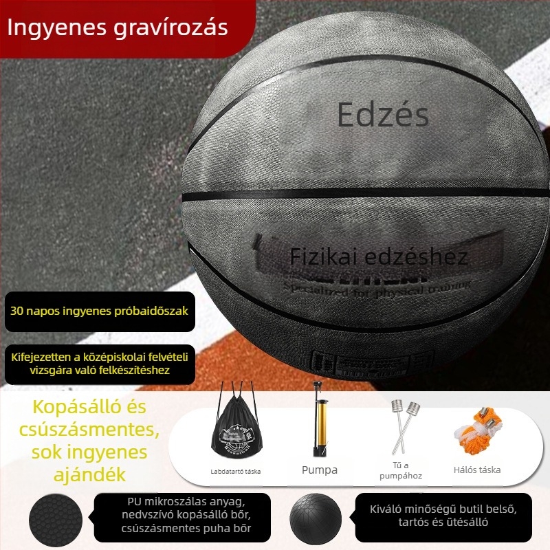 Edzéshez készült kosárlabda mikroszálas bevonattal, méret 7 felnőtteknek és 5 diákoknak, csúszásmentes fogás