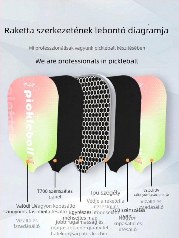 Pickleball ütő, szénszálas, teljes készlet, Kaiyi, felnőtteknek és gyerekeknek, 220 g