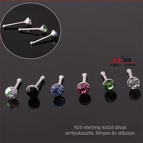 Orrtű ékszer, 925-ös sterling ezüst, kézzel készített, rhinestone kristály, geometriai dizájn