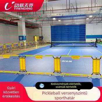 Mógatható pickleball és tenisz kerítés reklám kijelző állvánnyal, összecsukható A‑verzió a pályához. Anyag: 250 g/m² vastag warp-knit szövet; alumínium cső, nem rozsdásodik. Tömeg: 5,2 kg. Alkalmas pickleball, foci és campus sportterületeinek elválasztásá
