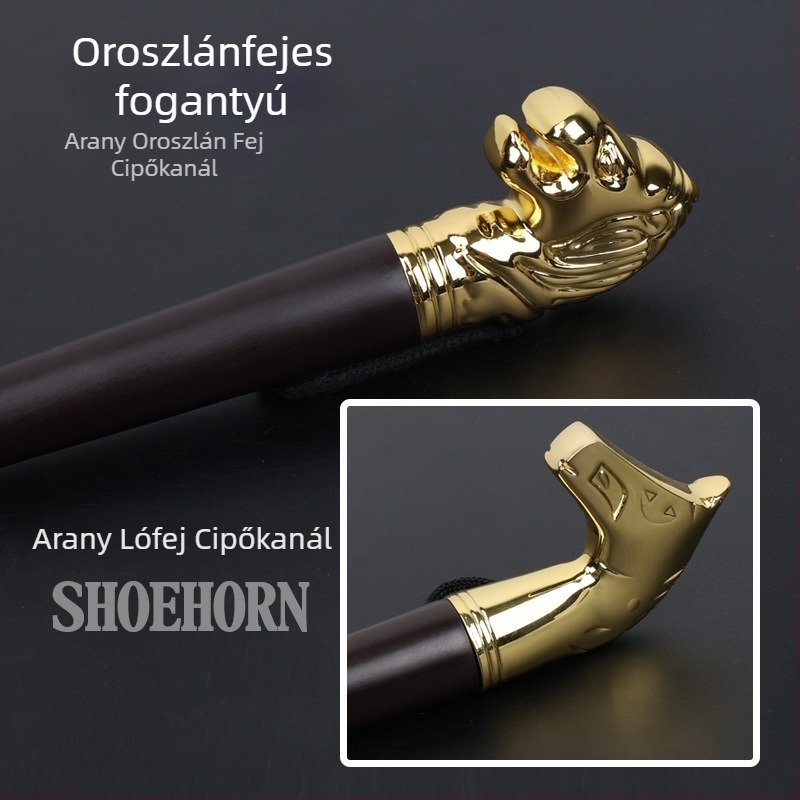 Luxus cipőkanál oroszlánfej és lófej dizájnnal, tizenkét zodiákus motívummal, fa-ötvözet bevonattal, hossz 32 cm, modell XB137, Yingte