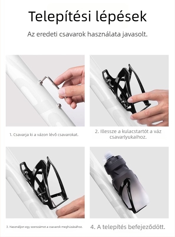 PC anyagú kerékpár kulacs-tartó országúti és terepkerékpárokhoz, műanyag palacktartó csavarokkal