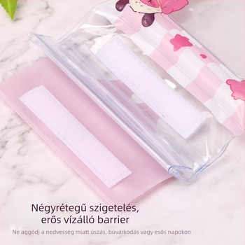 Rajzfilm mintás vízálló telefontáska érintőképernyővel, PVC anyagú, három hajtásos kialakítású légzsákkal, nyakpánttal