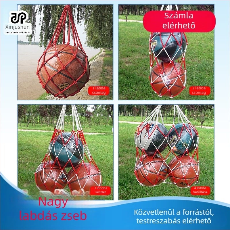 Hálós labdás táska kosárlabda, futball és röplabda számára, nagy kapacitású; anyag: poliészter, polipropilén; testreszabás elérhető