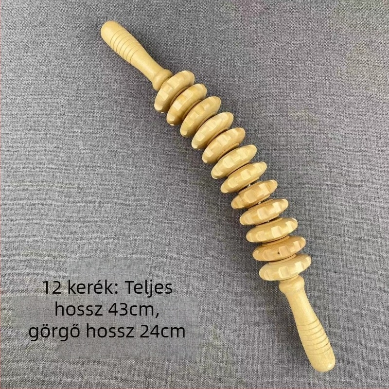 Fából készült jóga masszázs görgő – teljes testre masszírozó, célozva derék, nyak, hát és vállak, otthoni használatra