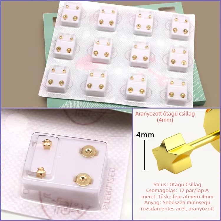 Fül piercing pisztoly – 316 rozsdamentes acél, elektroplakálás, uniszex, egyszerű stílus, kör, szív, ötcsillagos mintázat