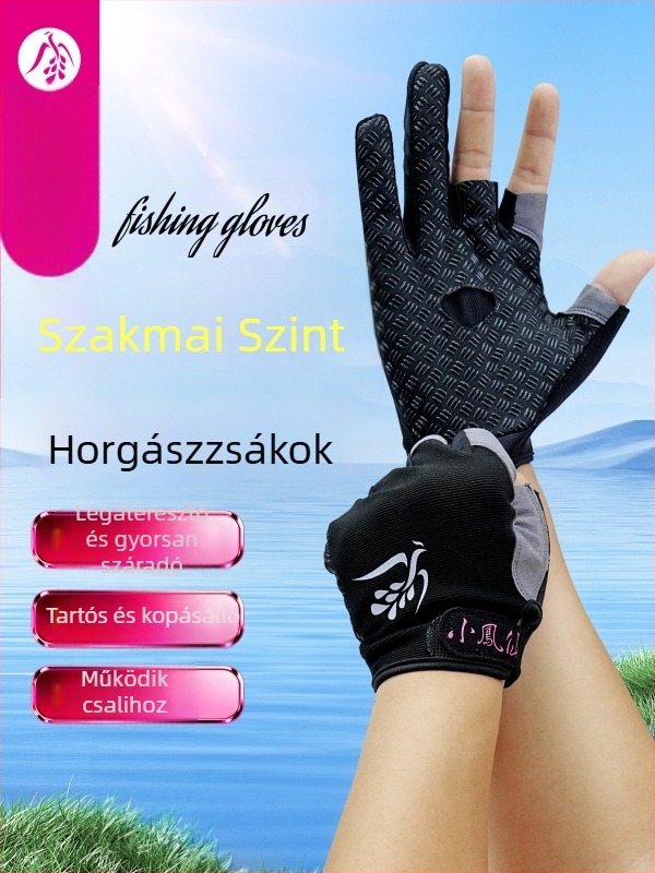 Little Impatiens horgász kesztyűk - félujjas kialakítás, fleece anyag, napvédelem, csúszásmentes, csípés elleni védelem