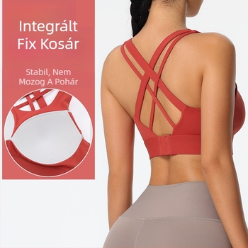 Jóga sportmelltartó nylon anyagból, teljes kosaras kialakítás, közepesen formázott kosarak, rögzített dupla vállpántok, hátoldali három sor patent