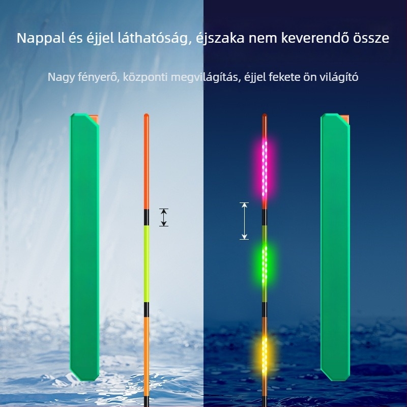 LED lebegő farkú horgász úszó — nagy fényerő, 322/425 dupla LED-sor, színváltás, nappali és éjszakai használatra
