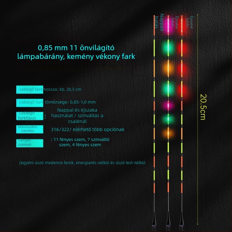 LED lebegő farkú horgász úszó — nagy fényerő, 322/425 dupla LED-sor, színváltás, nappali és éjszakai használatra