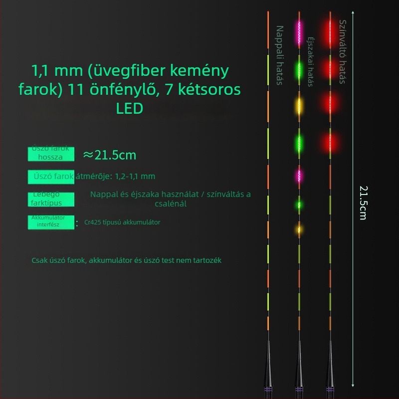 LED lebegő farkú horgász úszó — nagy fényerő, 322/425 dupla LED-sor, színváltás, nappali és éjszakai használatra