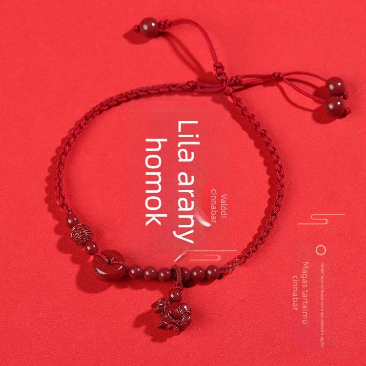 Természetes cinnabarból készült bokalánc, zodiákus téma, kötött