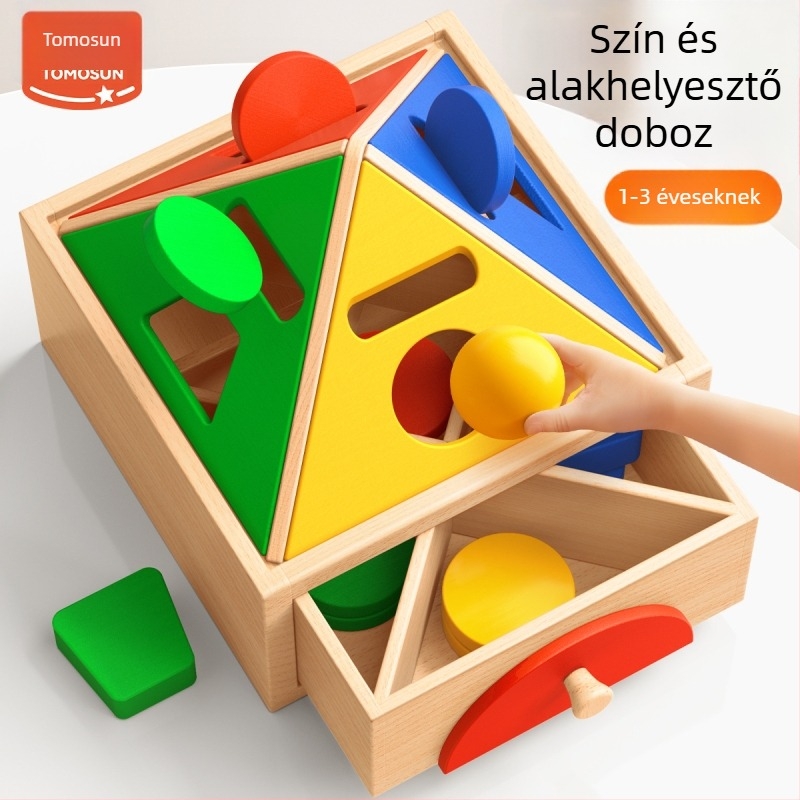 Montessori fa játék a színek és formák felismerésére – korai fejlesztést támogató építőblokkok, 0-3 év