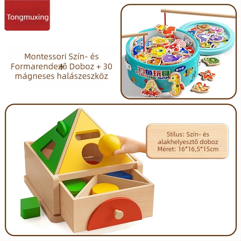 Montessori fa játék a színek és formák felismerésére – korai fejlesztést támogató építőblokkok, 0-3 év