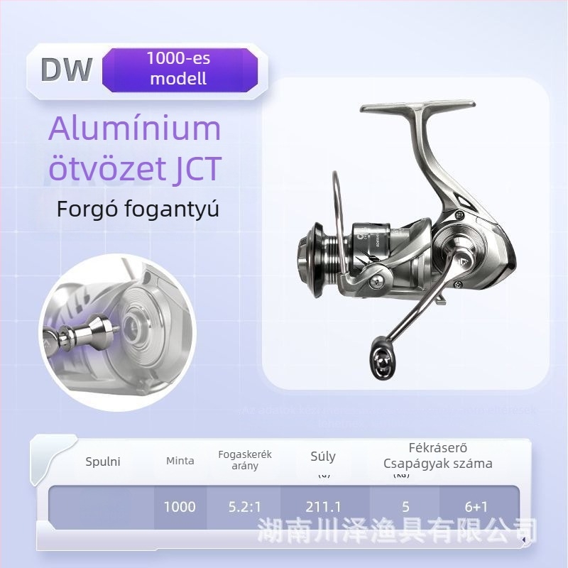 Kawasawa spinningorsó, teljesen fémből készült test, előfeszítéses fék, hosszú dobás