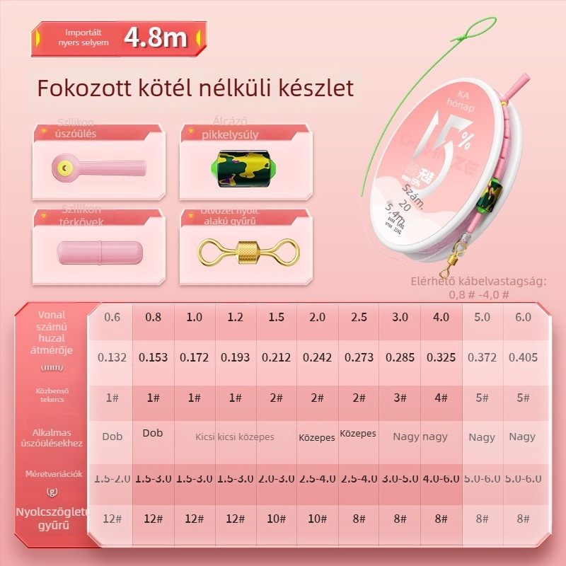Fő horgász damil, megerősített, csomómentes, nylonból, horgászatra folyóvizekben, tavakban és tározókban