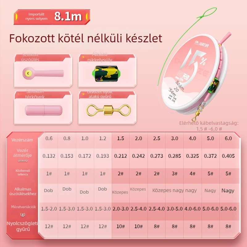 Fő horgász damil, megerősített, csomómentes, nylonból, horgászatra folyóvizekben, tavakban és tározókban