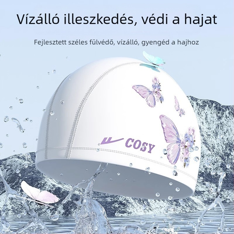 Felnőtt úszósapka, vízálló PU anyag, egyszínű, hosszú hajúaknak és nagy fejkerülethez, fülvédő