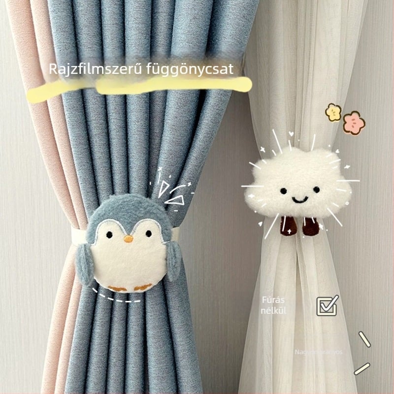 Aranyos karikatúra függönykötő pánt gyerekszobába – kampó nélküli telepítés, egyszerű dekoráció