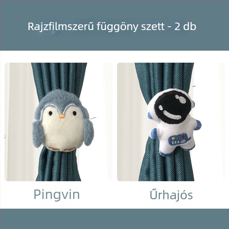 Aranyos karikatúra függönykötő pánt gyerekszobába – kampó nélküli telepítés, egyszerű dekoráció