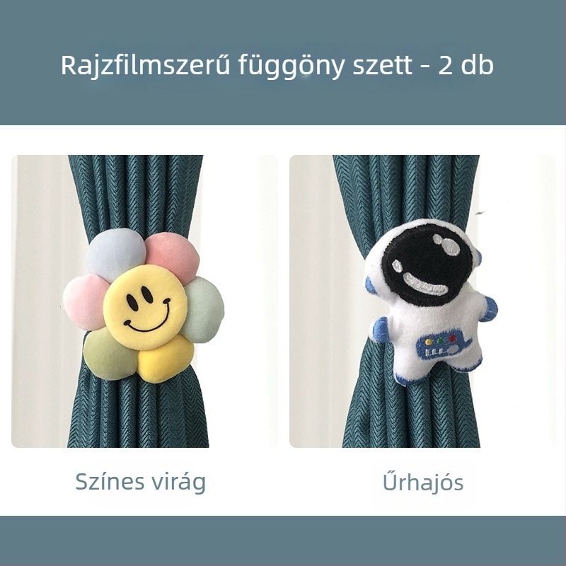 Aranyos karikatúra függönykötő pánt gyerekszobába – kampó nélküli telepítés, egyszerű dekoráció