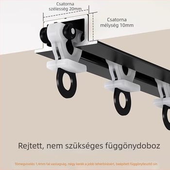Beépített függöny sín hajlékony csúszó sínnel, alumínium ötvözet, modell NQG, csendes golyóscsapágyak, modern minimalist stílus