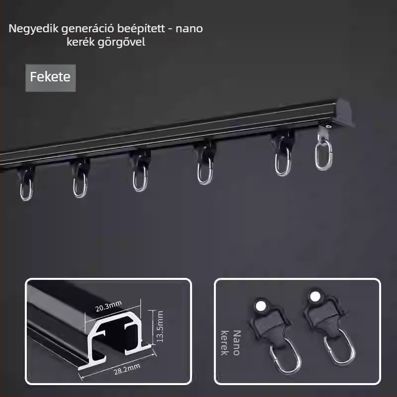Beépített függöny sín hajlékony csúszó sínnel, alumínium ötvözet, modell NQG, csendes golyóscsapágyak, modern minimalist stílus