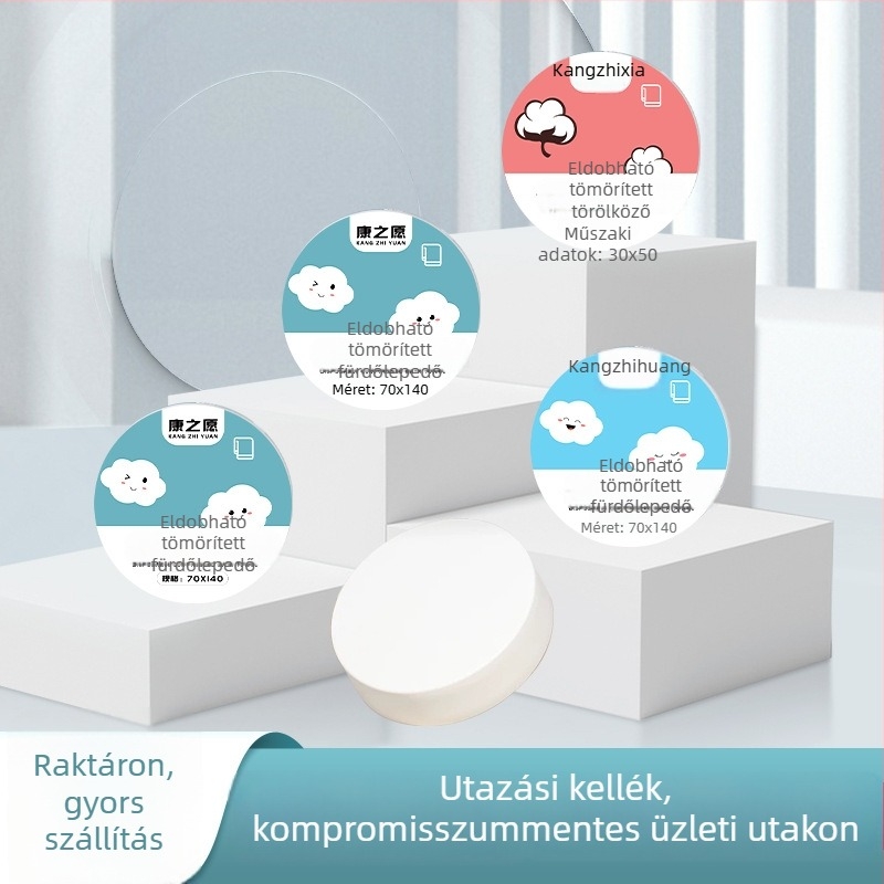 Egyszer használatos tömörített fürdőlepedő, növényi rostokból, 50 g vagy több, egyéni csomagolásban, utazáshoz hordozható arctörölköző