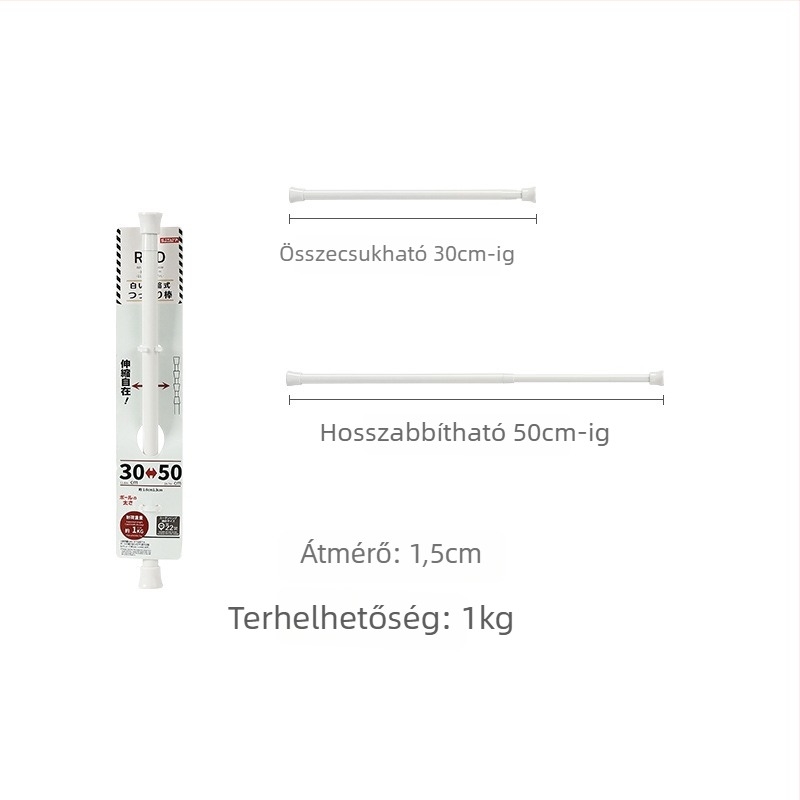 Fúrás nélküli függönyrúd tartó teleszkópos rúddal, műanyag, max terhelés 5 kg, japán stílus, 2 db