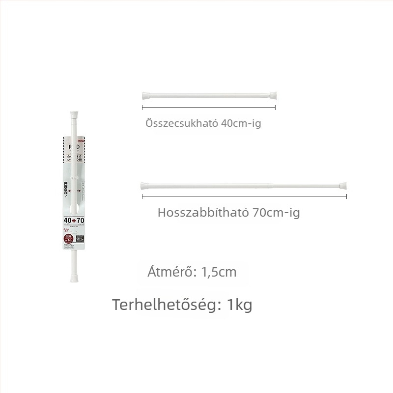 Fúrás nélküli függönyrúd tartó teleszkópos rúddal, műanyag, max terhelés 5 kg, japán stílus, 2 db