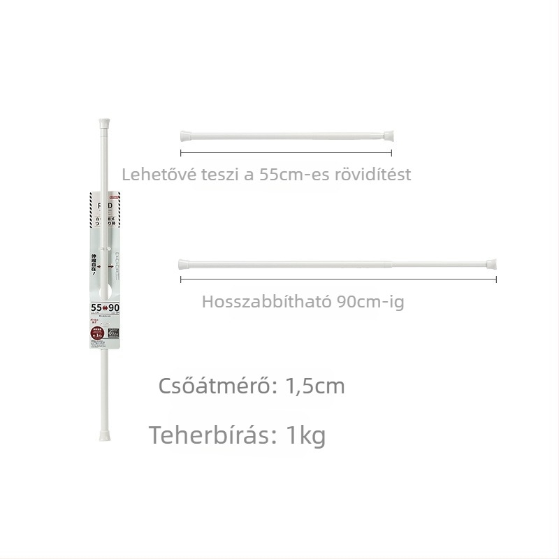 Fúrás nélküli függönyrúd tartó teleszkópos rúddal, műanyag, max terhelés 5 kg, japán stílus, 2 db