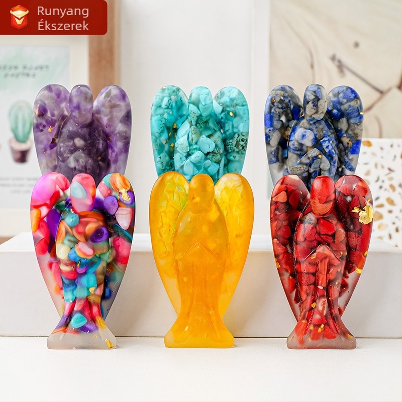 Runyangshi kristály angyal figurája, gyanta dekoráció, modern minimalist stílus